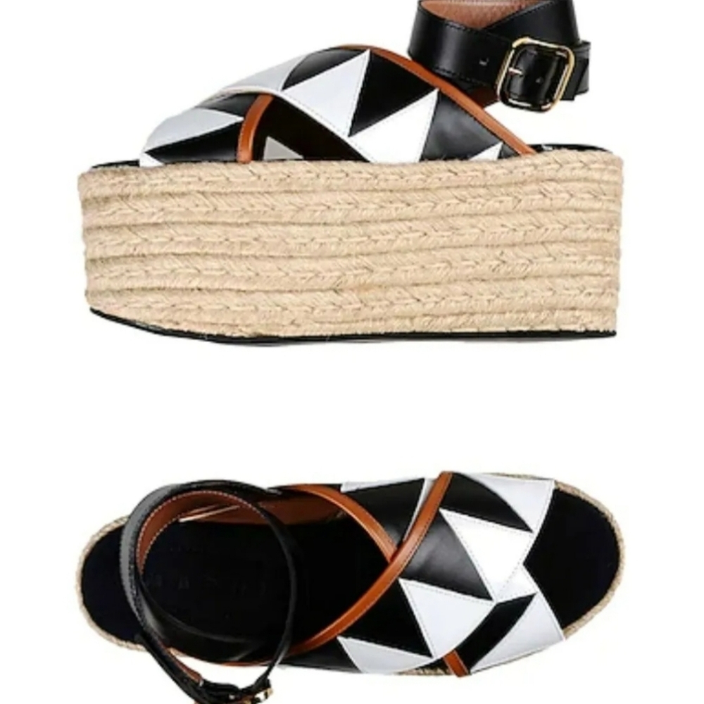 Marni Chevron Platform Espadrilles Ankle Strap Platform Sandals